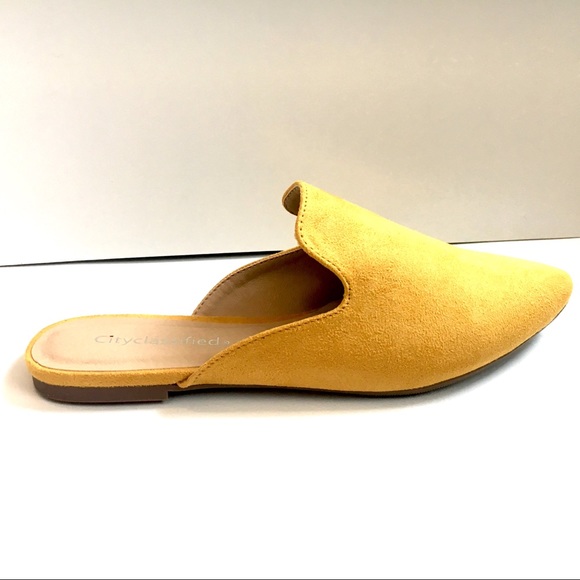 Yellow Faux Suede Mules - Rounded Toe - Picture 5 of 8